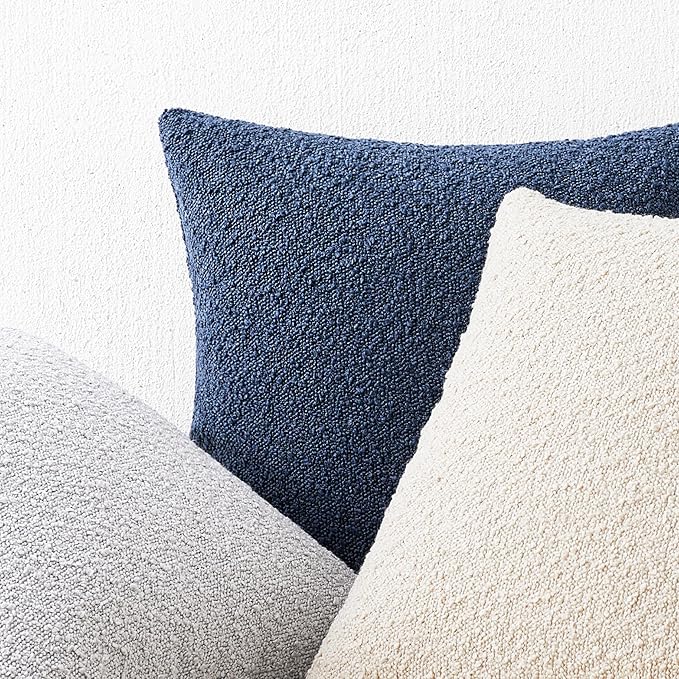 Mixhug Decorative Boucle Throw Pillow Covers, Light Gray, 20 x 20 Inches, Pack of 2 - Textured Boho Pillow Covers for Couch and Bed