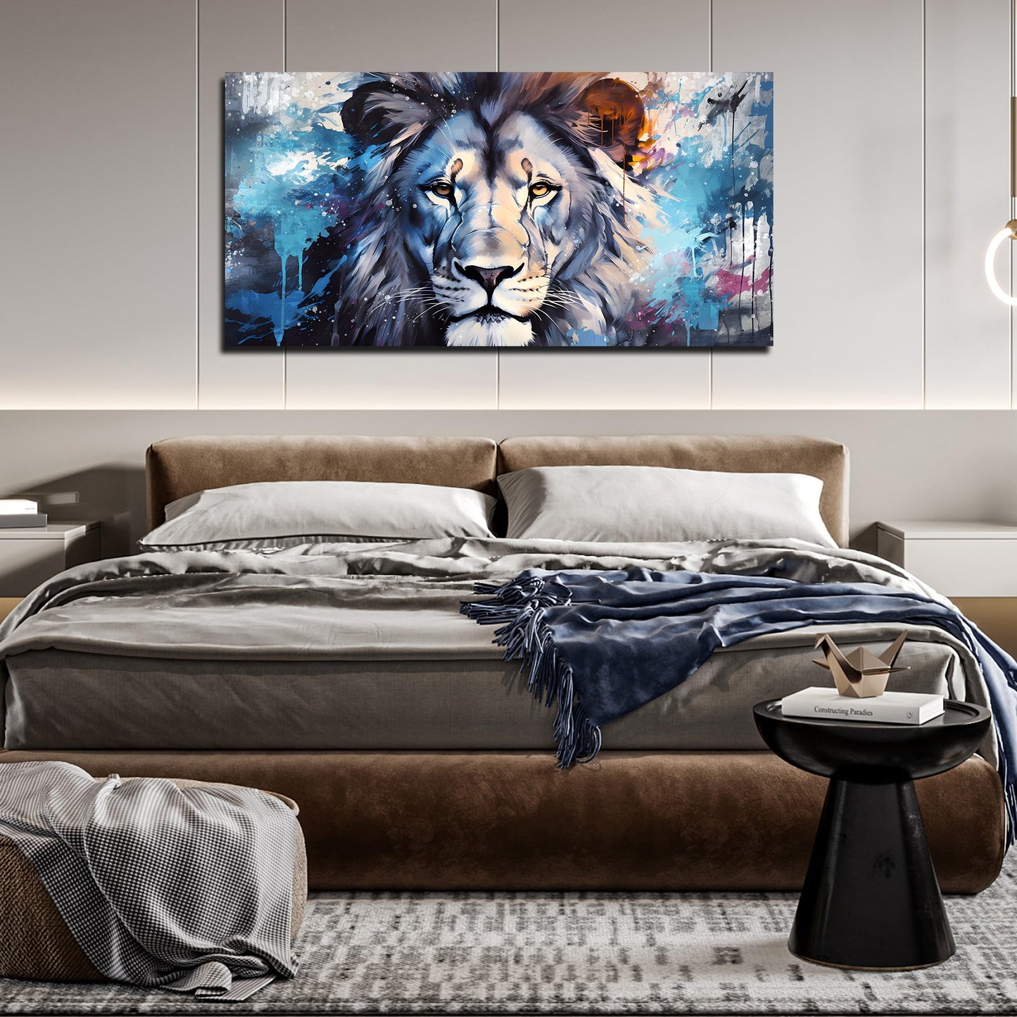ENTANUB Lion Canvas Wall Art for Living Room, Blue Print Painting for Bedroom, Animal Picture Decor, Large Size 48x24 Inches
