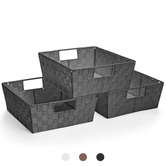 Sorbus Set of 3 Large Storage Baskets for Organizing, Mesh Hand-Woven Design, Linen Closet Organizers and Storage, Organizer Storage Baskets for Shelves, Organizers and Storage ( Gray)