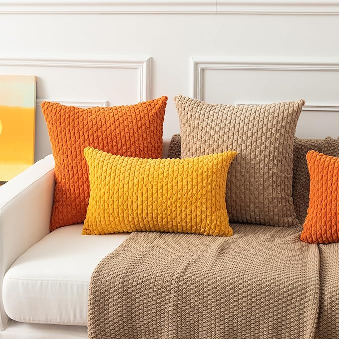 Kevin Textile Euro Sham Pillow Covers 28x28 Inch 2 Packs Soft Boho Striped Corduroy Decorative Throw Pillows for Living Room Couch Bed Sofa Rustic Farmhouse Home Decor 71x71cm Tan