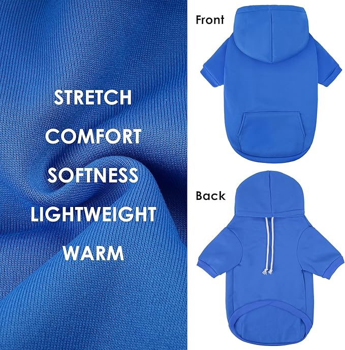 BAOBICUTE Dog Basic Hoodie Soft Dog Clothes Cold Weather Sweaters for Medium Large Dogs Cozy Fabric Warm Sweatshirt with Leash Hole (Blue, S (Back: 12.6",Chest:18.11", Neck: 13.78"))