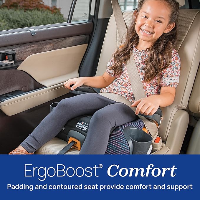 Chicco GoFit ClearTex Plus Backless Booster Car Seat, Latch Attachment, Quick-Release Latch Removal, Portable Car Booster Seat for Children at Least 4 Years Old and 40-110 lbs | Sunset/Purple
