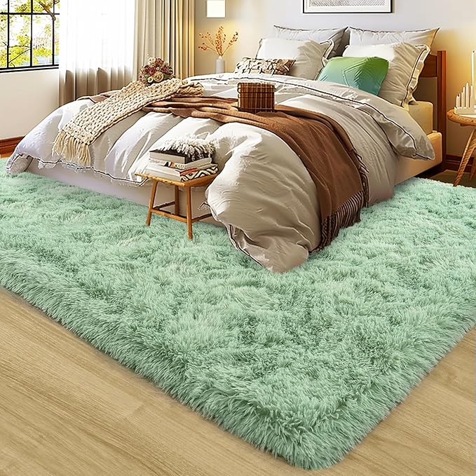 Ultra Fluffy Area Rugs for Living Room Bedroom, 6x9 Fuzzy Large Living Room Rugs, Thick Shag Rug for Dorm, Soft Non Slip Kids Girls Boys Rug for Home Decor Aesthetic, Sage Green