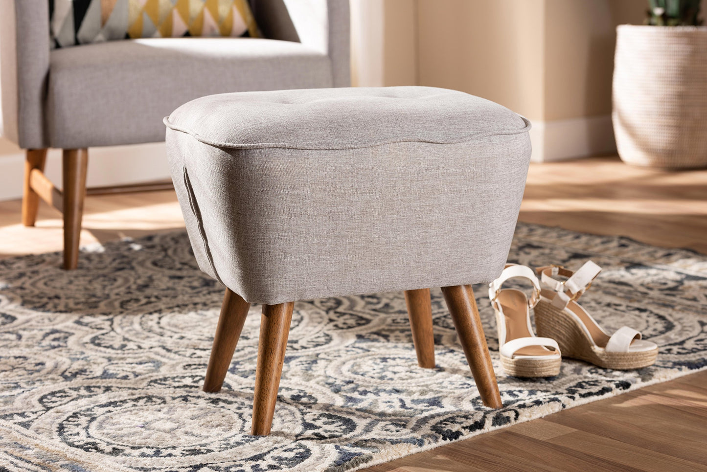 Baxton Studio Aimant Ottoman, Greyish Beige
