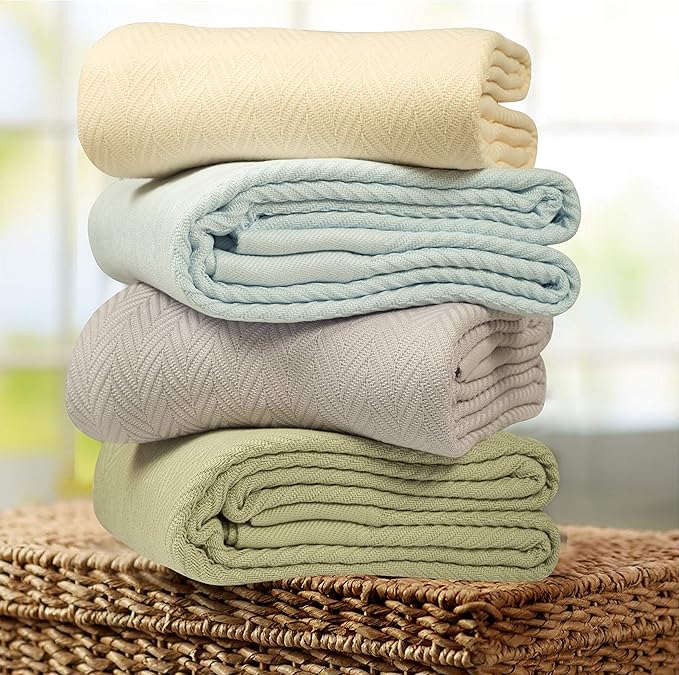 Threadmill Luxury Cotton Blanket for Queen Size Bed | All-Seasons Breathable Oeko TEX 100% Cotton Queen Blanket | Cozy, Soft Fall Thermals fits Full Size Bed, 90x92 inches | White
