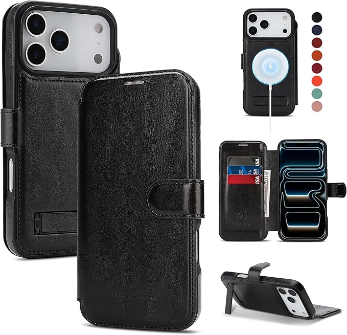 CIVICASE for iPhone 17 Pro Wallet Case with Stand,PU Leather Flip Credit Card Holder Slots (RFID Blocking),Compatible with Magsafe Magnetic Holder Phone Cover Women Men,Black