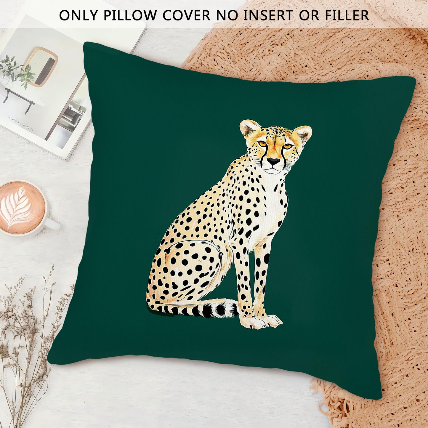 SYLLHRZGB Preppy Cheetah Leopard Throw Pillow Covers 18x18 Set of 2, Dark Hunter Emerald Green Funky Decor Decorative Pillow Cover Cases, Trendy Decor Cushion Cover Pillowcases for Couch Living Room