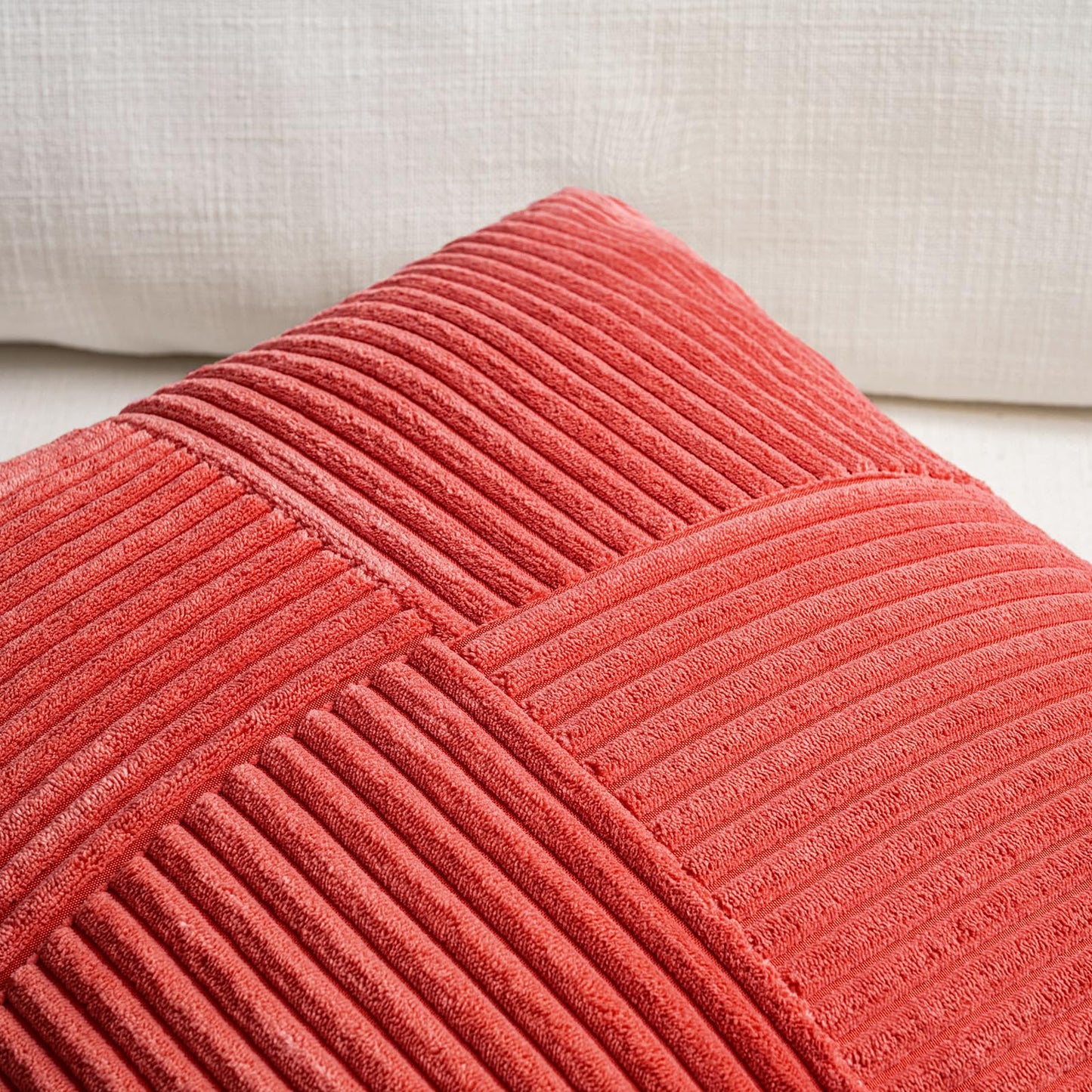 Fancy Homi 2 Packs Red Decorative Throw Pillow Covers 20x20 Inch for Living Room Couch Bed Sofa, Holiday Christmas Home Decor Gift, Soft Corss Corduroy Patchwork Accent Square Cushion Case 50x50 cm