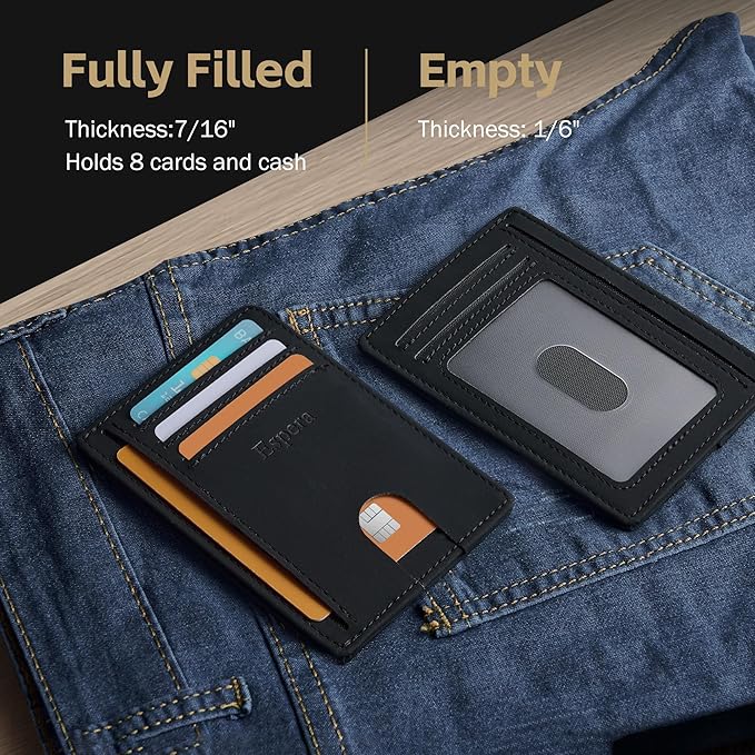 Espera Slim Minimalist Wallet for Men and Women, RFID Blocking Credit Card Holder, Thin Front Pocket Travel ID Case, Gifts for Men