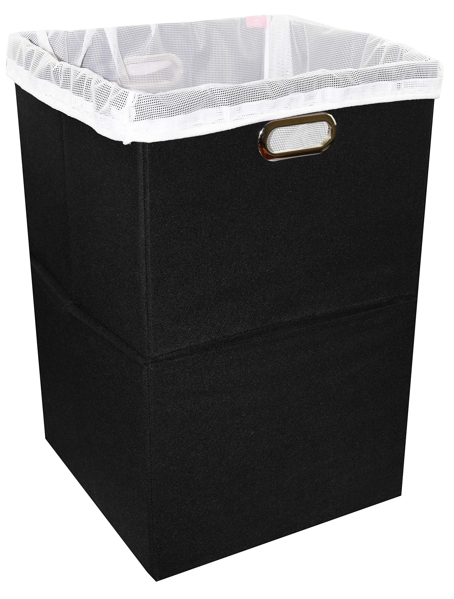 Foldable Large Laundry Hamper With Laundry Bag - Premium Durable Fabric, Plastic Board, Extra-Large Size, Space-Saving & Compact Clothes Basket With Metal Handles (Black)