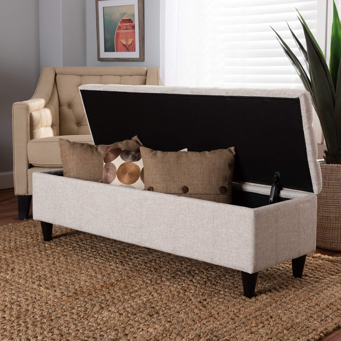 Baxton Studio Ottomans, Beige/Dark Brown