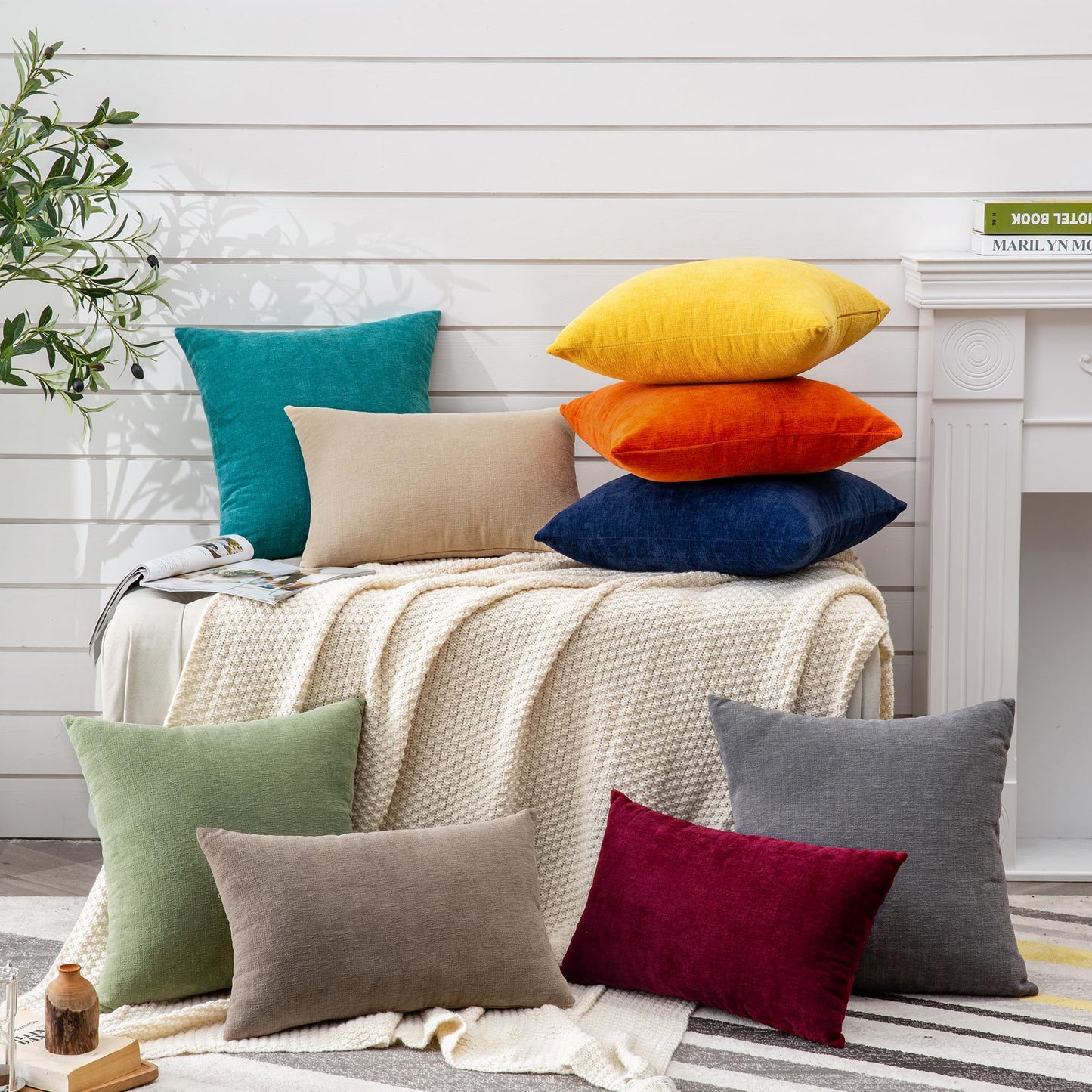 GAWAMAY Decorative Square Sage Green Throw Pillow Covers 18"x18" Inch Set of 2, Super Soft Chenille Pillows Farmhouse Fall Pillowcase for Living Room Bedroom Sofa Couch Cushion Cover 45x45cm