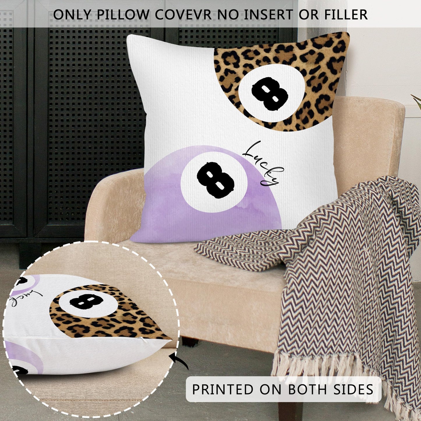 SYLLHRZGB Preppy Purple Cheetah Print Leopard Throw Pillow Covers 18x18 Set of 4, Funky 8 Ball Decor Decorative Pillow Cover Cases, Trendy Y2k Decor Cushion Cover Pillowcases for Couch Bedroom Dorm