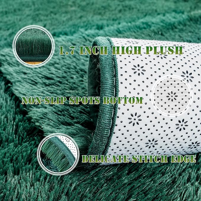 Super Fluffy Rug for Bedroom, 4x6 Shag Fuzzy Area Rug for Living Room Bedroom, Plush Soft Carpet for Girls Boys Kids, Non Slip Throw Rugs for Dorm, Modern Home Decor Aesthetic, Dark Green