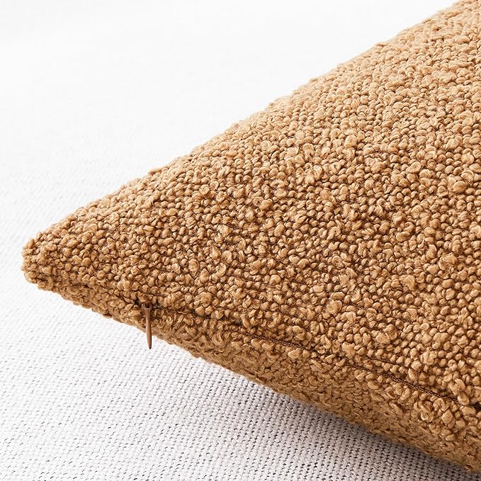 Mixhug Decorative Boucle Throw Pillow Covers, Tobacco Brown, 12 x 20 Inches, Pack of 2 - Textured Boho Pillow Covers for Couch and Bed