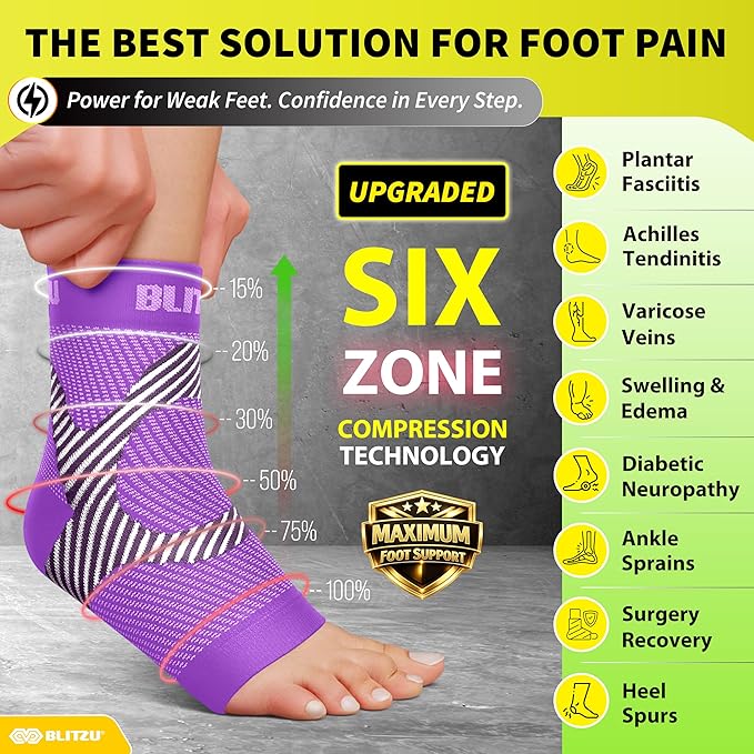Compression Socks for Plantar Fasciitis, Achilles Tendonitis, Arthritis Relief, Ankle Brace Compression Sleeve with Foot Arch Support, Ankle Wrap for Women, Men, Swelling & Heel Pain Purple XXL