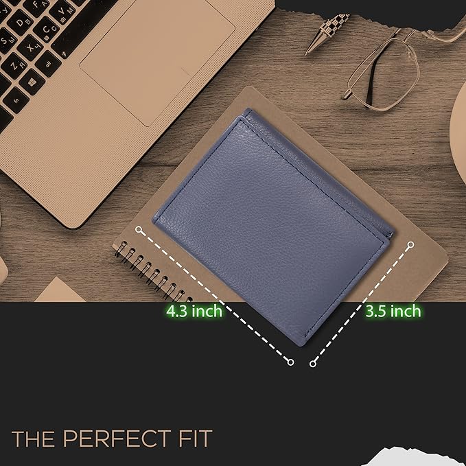 Tri fold Leather Wallet for Men with RFID | Slim Wallets for Men with 1 ID and 6 Credit card slots | Front Pocket Minimalist