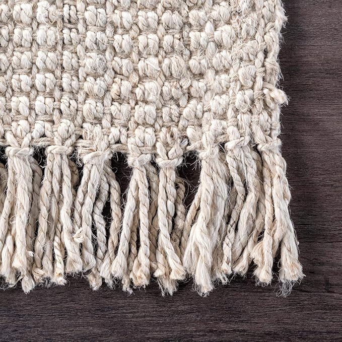 Nuloom Daniela Off-White, 2' x 3', Handmade, Jute, Tassel, Soft and Textured, High Traffic, Stain Resistant, Easy Clean, Durable Area Rug for Bedroom, Living Room, Dining Space, Foyer, Entryway