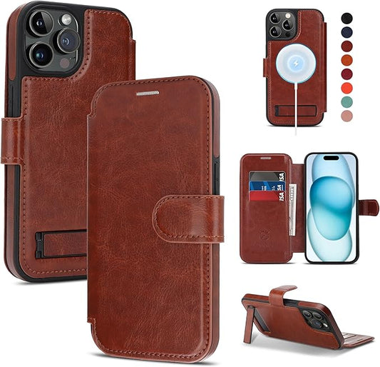 CIVICASE for iPhone 13 Pro Wallet Case with Stand,PU Leather Flip Credit Card Holder Slots (RFID Blocking),Compatible with Magsafe Magnetic Holder Phone Cover Women Men,Dark Brown