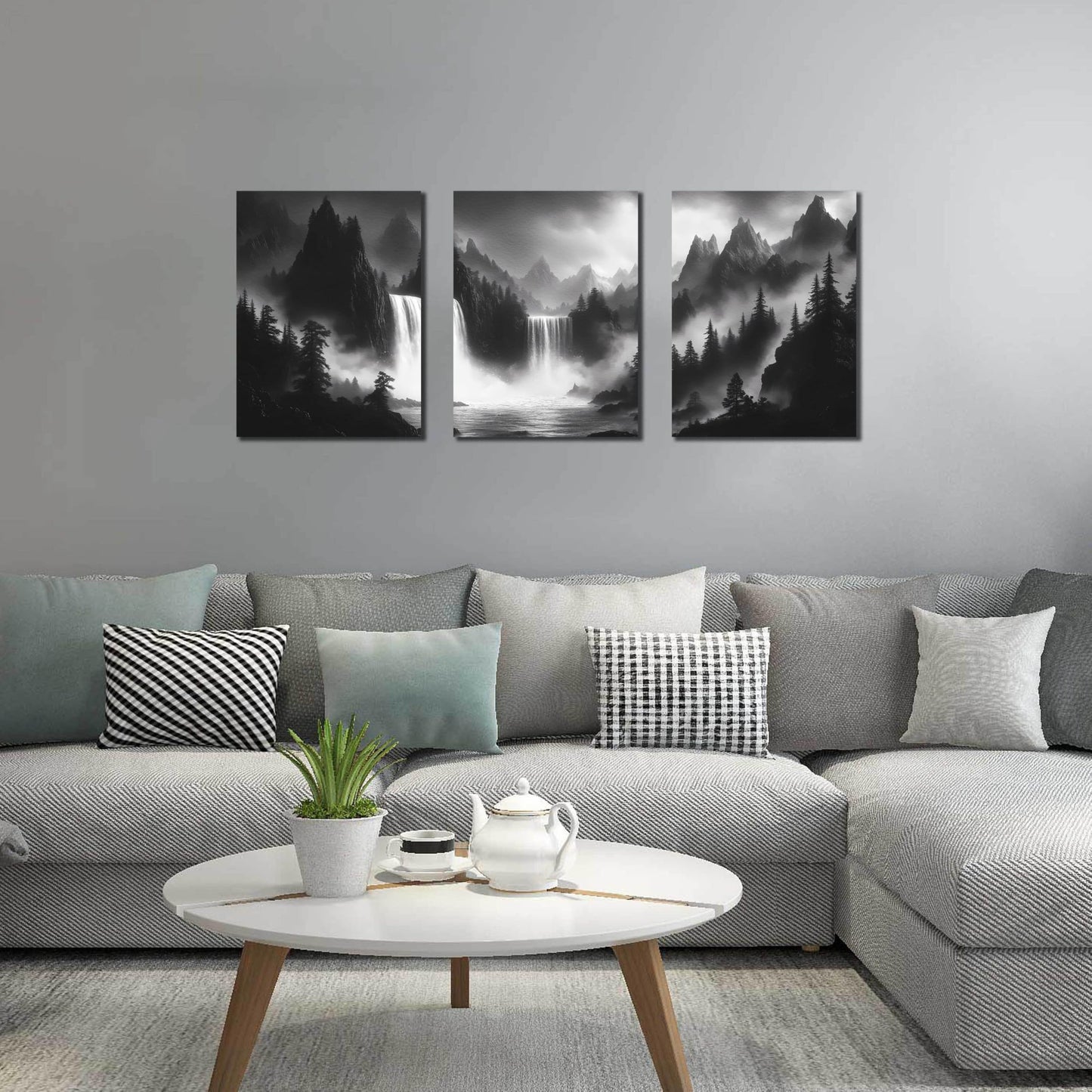 CIRABKY Foggy Forest Wall Art for Living Room - Mountains Canvas Wall Art for Office - Black and White 3 Piece Wall Decor Size 12" x 16"