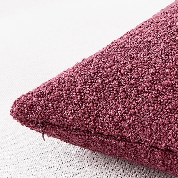 Mixhug Decorative Boucle Throw Pillow Covers, Burgundy Red, 20 x 20 Inches, Pack of 2 - Textured Boho Pillow Covers for Couch and Bed