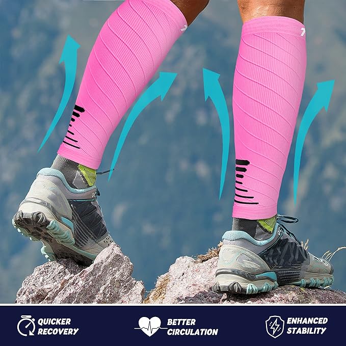 Thoxcare Calf Compression Sleeve for Men Women (2 Pairs), Leg Support Footless Compression Socks for Running - Shin Splint Varicose Veins Swelling & Pain Relief, Pink/Black, X-Large