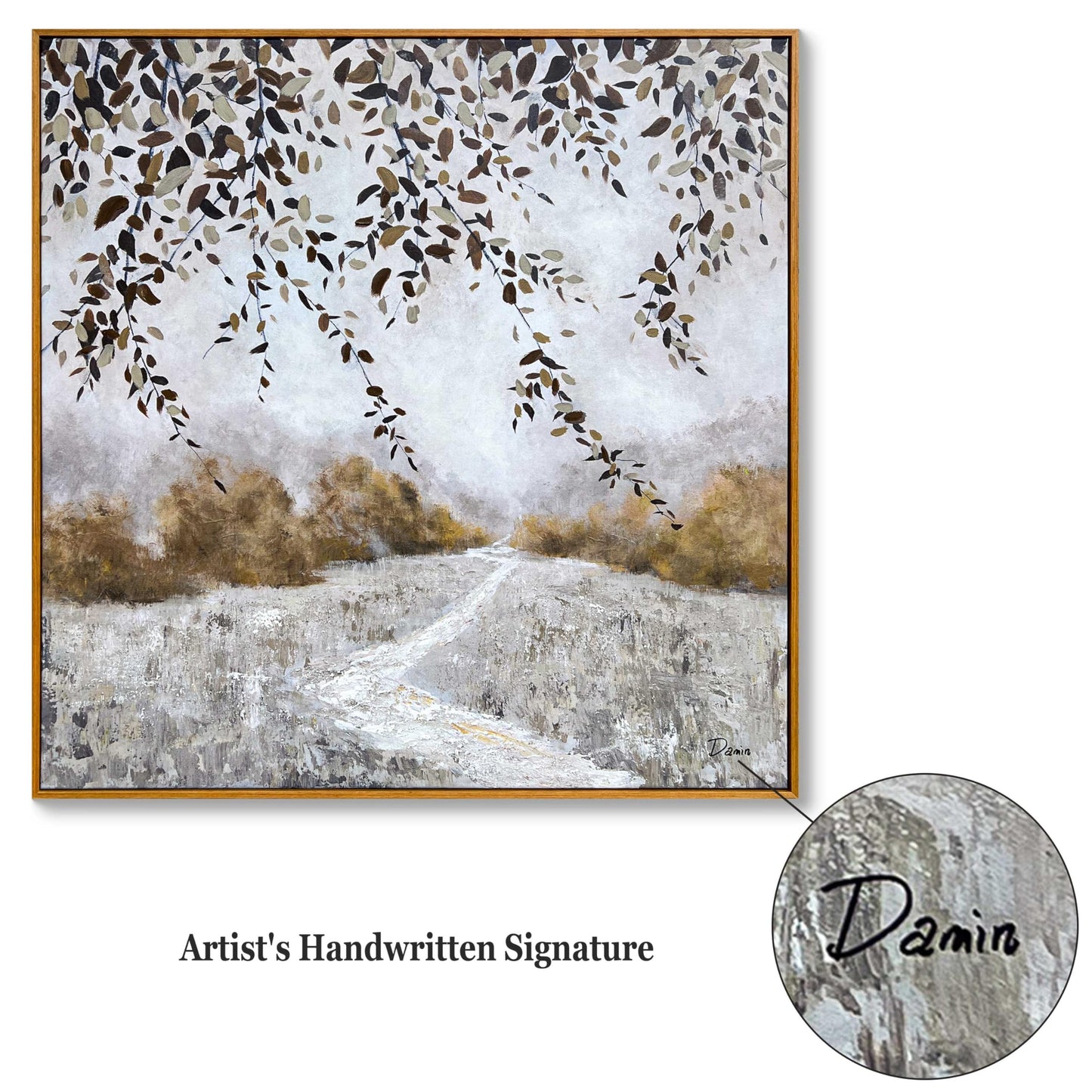 Eonzeun 32x32 Inch Square Framed Textured Canvas Wall Art, Modern Neutral Wabi-Sabi Abstract Landscape Painting for Living Room, Bedroom