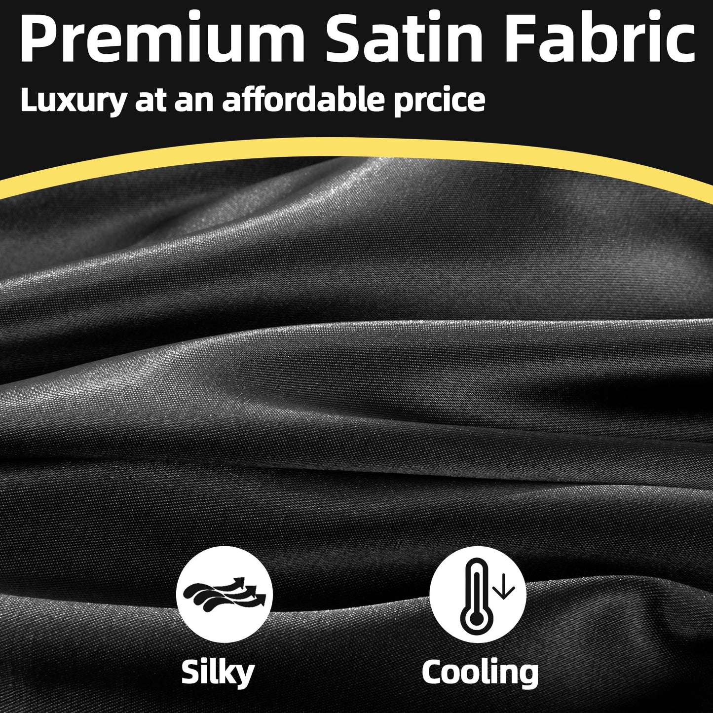 BALAPET Silky Satin Pregnancy Pillow Cover (ONLY Pillowcase), U Shaped Smooth Maternity Pillow Cover with Hidden Zip, Luxurious Soft & Breathable Large Pillow Protector for Side Sleeper, Black