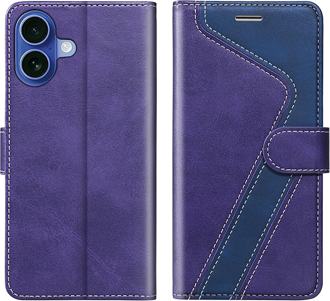 CIVICASE for iPhone 16 Wallet Case,PU Leather Flip Case RFID Blocking Credit Card Holder Folio Magnetic Stand TPU Shockproof Cover Compatible with iPhone 16, Purple Blue