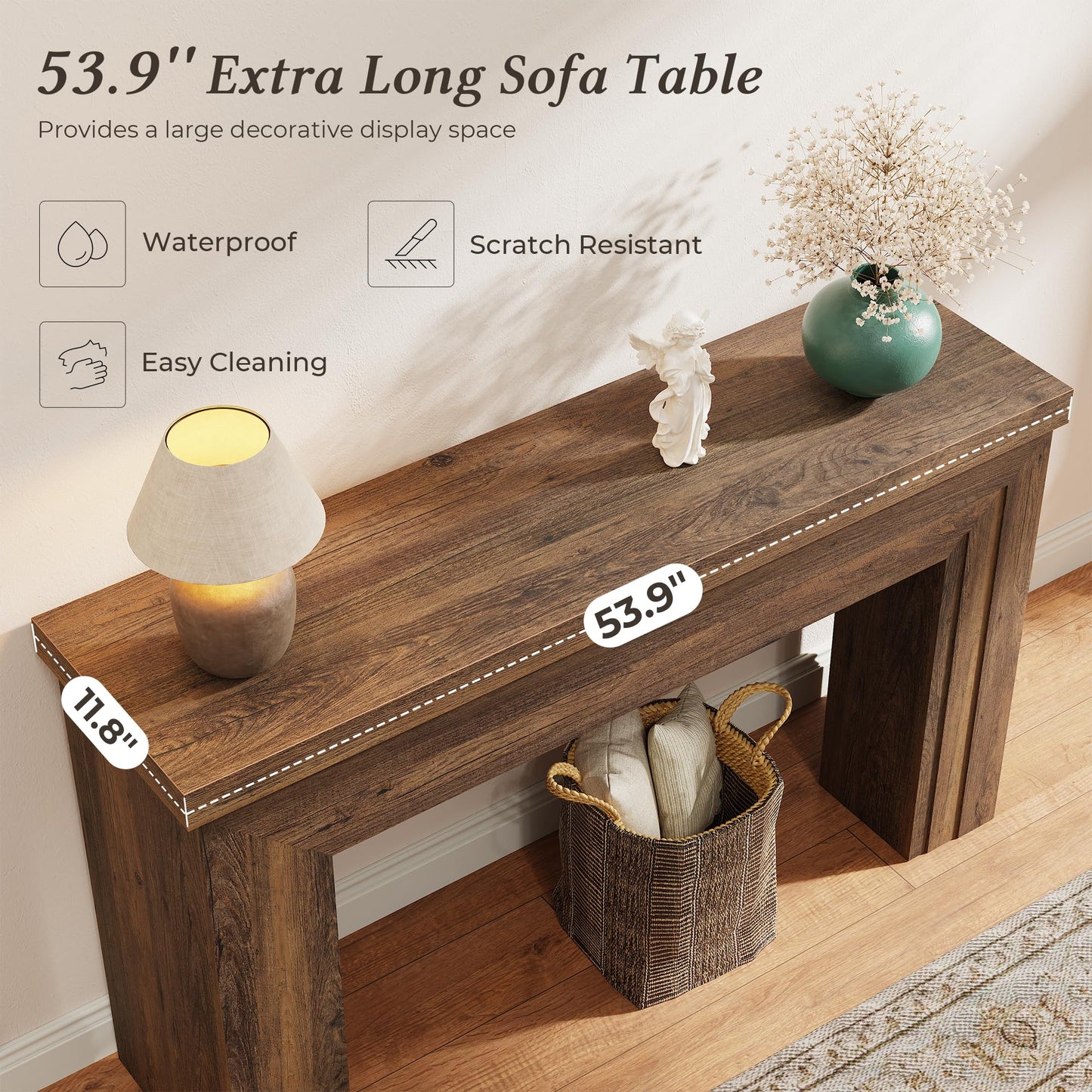 Huuger 54 Inch Entryway Table, Retangular Console Table, Farmhouse Sofa Table Behind the Couch, Long for Entrance, Hallway, Foyer, Living Room, Rustic Brown