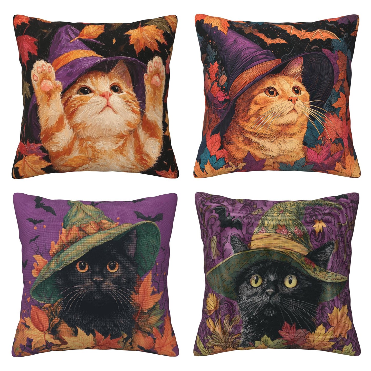 Worltoldb Throw Pillow Covers Set of 4 Decorative Soft Linen Fabric Square Cushion Case for Room Bedroom Sofa Car 18x18 (Halloween Cat, 18 * 18)