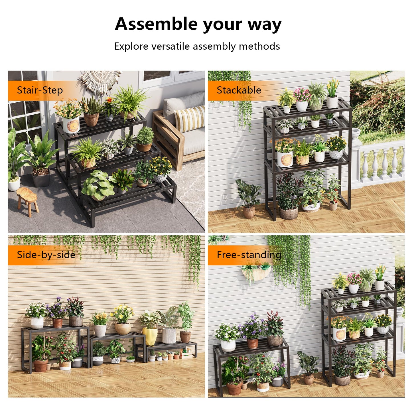 Hongsane Plant Stand Indoor Outdoor,3 Tier Ladder Metal Plant Stands Riser,Heavy Duty Wrought Iron Plant Shelves for Multi Large Pots,Black Tiered Flower Display Holder for Living Room,Patio,1-Pack