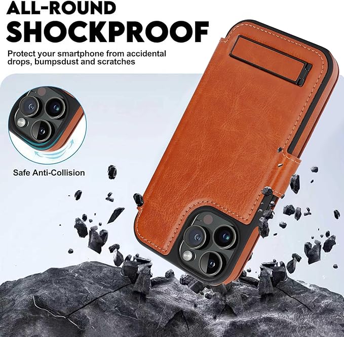 CIVICASE for iPhone 14 Pro Max Wallet Case with Stand,PU Leather Flip Credit Card Holder Slots (RFID Blocking),Compatible with Magsafe Magnetic Holder Phone Cover Women Men,Brown