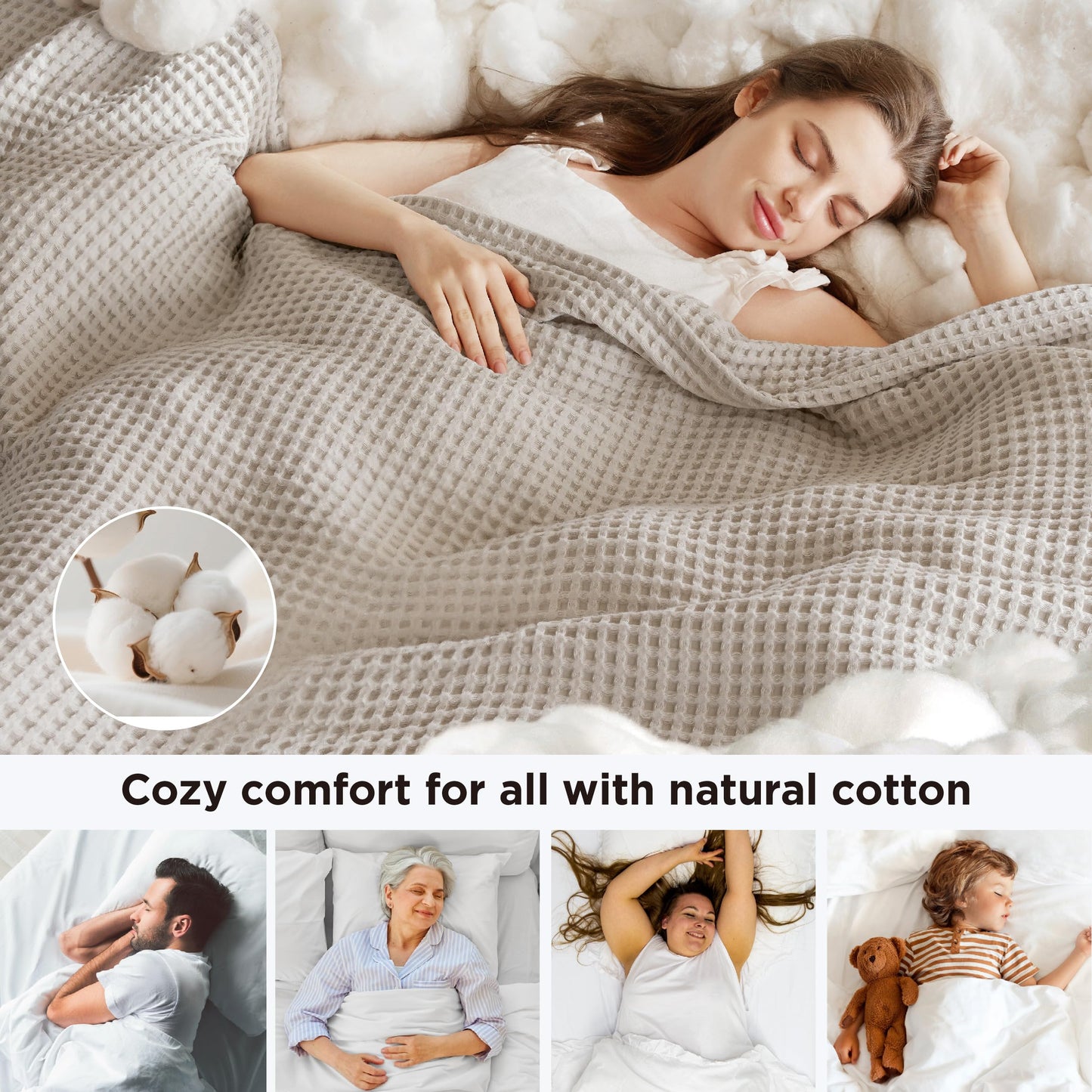 Bedsure 100% Cotton Waffle Weave King Size Blanket for Bed, Ultra Soft Summer King Blanket for Bed, Thin Lightweight Breathable Summer Bedding Gifts for Women, Men, Teens, Linen, 108" x 90"