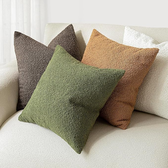 Foindtower Decorative Textured Boucle Throw Pillow Covers Accent Solid Pillow Cases Neutral Soft Cozy Couch Cushion Case for Chair Sofa Bedroom Living Room Home Decor 26 x 26 Inch,Green