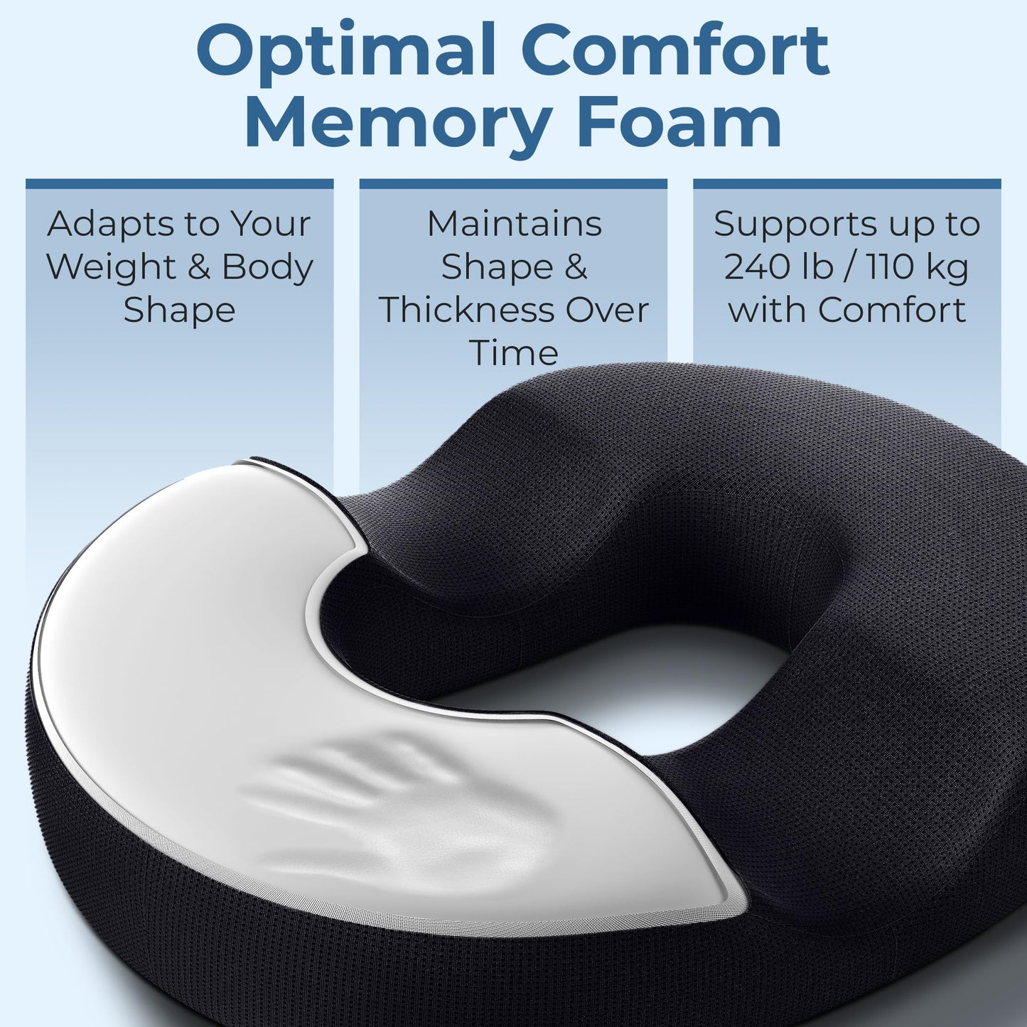 5 STARS UNITED Donut Pillow for Tailbone Pain & Hemorrhoids – Large Memory Foam Seat Cushion for Bed Sore-Prone Areas & Pressure Relief – Prostate, Postpartum & Pregnancy Support, Black Mesh Cover