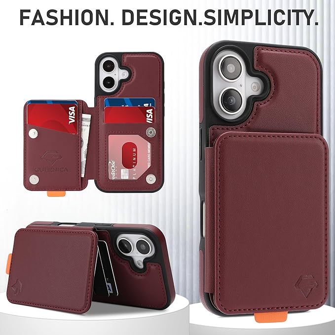 GUERNICA for iPhone 17 (6.1") Case Wallet with Card Holder, RFID Blocking Leather Protection, Shockproof Women Men Phone Case for Apple 17, Wine Red