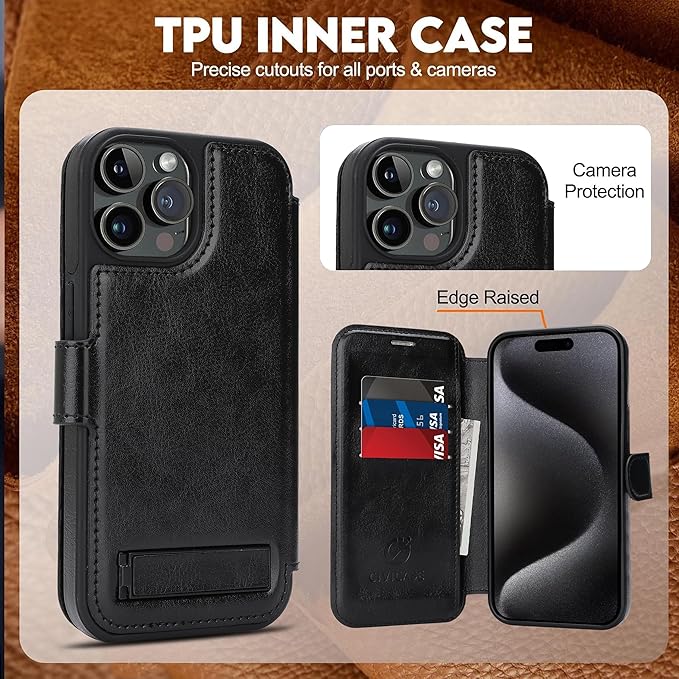 CIVICASE for iPhone 13 Pro Wallet Case with Stand,PU Leather Flip Credit Card Holder Slots (RFID Blocking),Compatible with Magsafe Magnetic Holder Phone Cover Women Men,Black