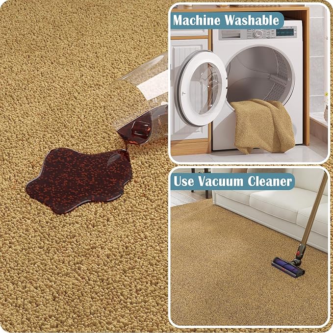 jinchan Solid Plush Area Rug 4x6 Performance Shaggy Washable Rug Indoor Soft Modern Faux Wool Cozy Non Slip Carpet for Living Room Kids Room Bedroom Dining Room Nursery Tan