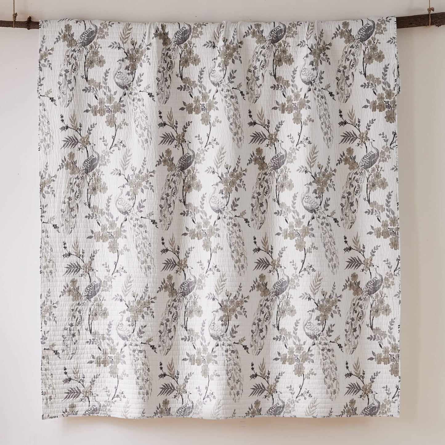 Levtex Home Pisa Reversible King/Cal King Quilt Set (106x92in) with 2 Pillow Shams (36x20in) - Floral Peacock - Grey, Taupe - 100% Cotton King Size Quilt Bedding Set - Lightweight, Soft, Pre-Washed