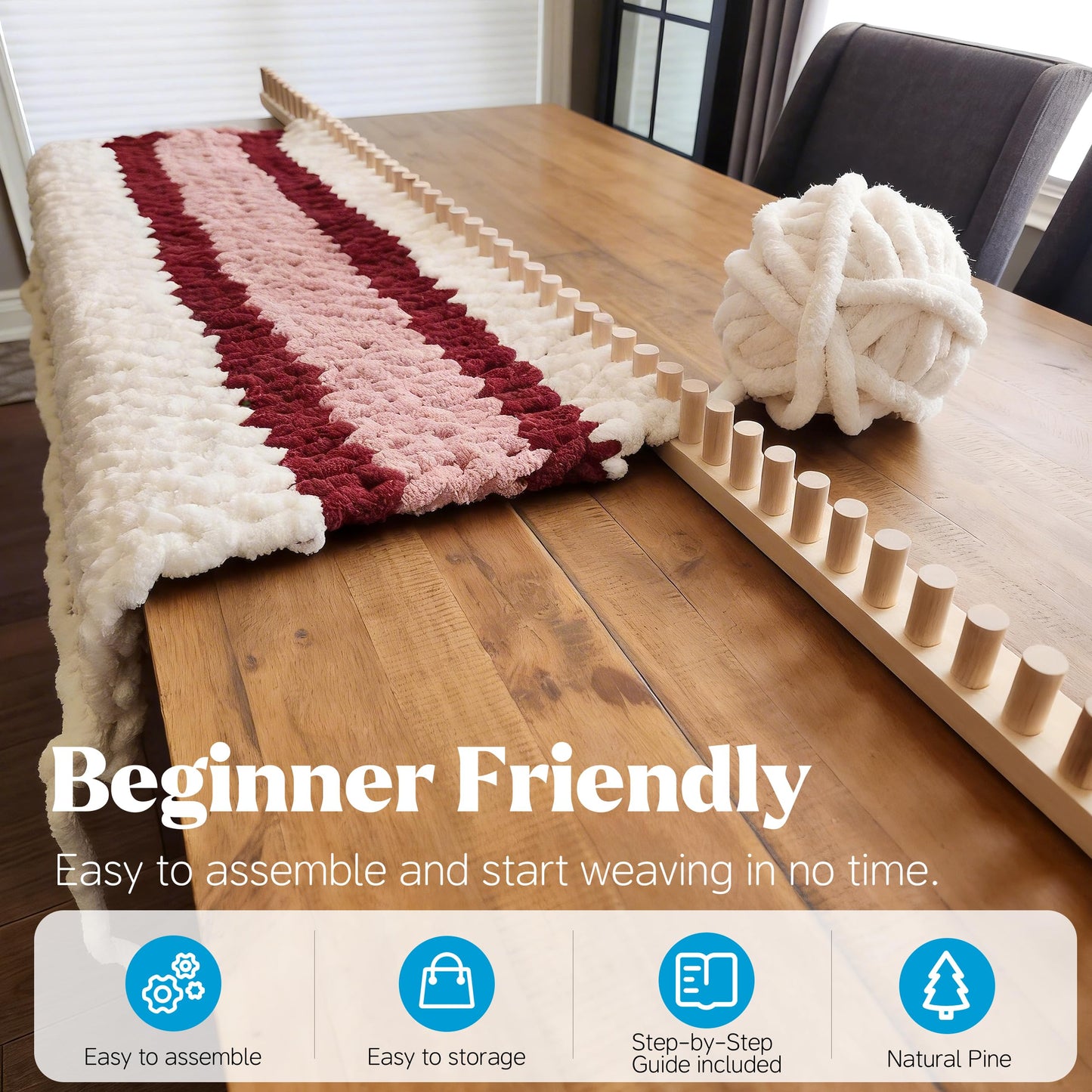 HEJIN 63" Chunky Blanket Loom, Adjustable Size Loom for Chunky Blanket, Knitting Loom Kit No Needles Required, Gift for DIY Craft Enthusiasts, Beginner Friendly Yarn Craft