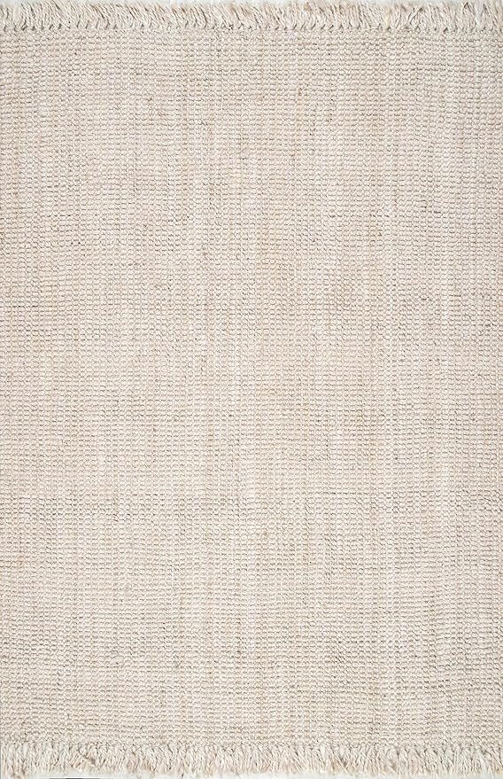 Nuloom Daniela Off-White, 6' Square, Handmade, Jute, Tassel, Soft and Textured, High Traffic, Stain Resistant, Easy Clean, Durable Area Rug for Bedroom, Living Room, Dining Space, Foyer, Entryway