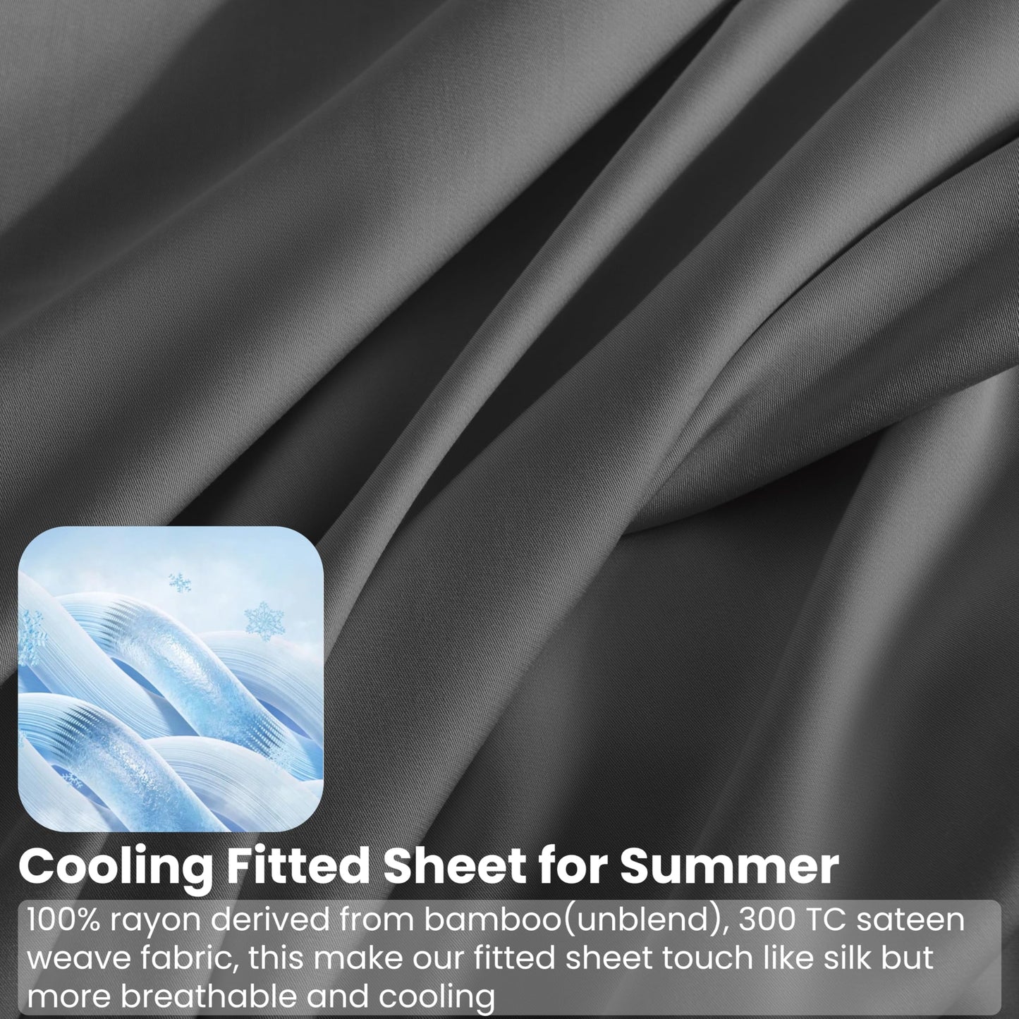 GOKOTTA Fitted Sheet King Only,100% Rayon Derived from Bamboo Fitted Sheet,Ultra Soft,Cooling and Breathable Bottom Sheet with 4 Elastic Corner Straps,No Slip,No Pilling,16" Deep Pocket-Dark Grey