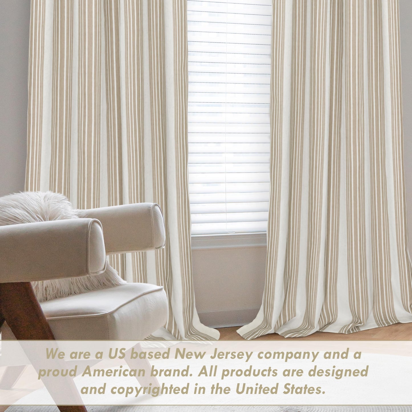 DriftAway Chris Linen 100% Blackout Curtains with Thermal and Sound Reducing Layer 96 Inch Long for Bedroom Striped Printed Drapes Thermal Insulated Lined Window Treatments for Living Room Camel Beige