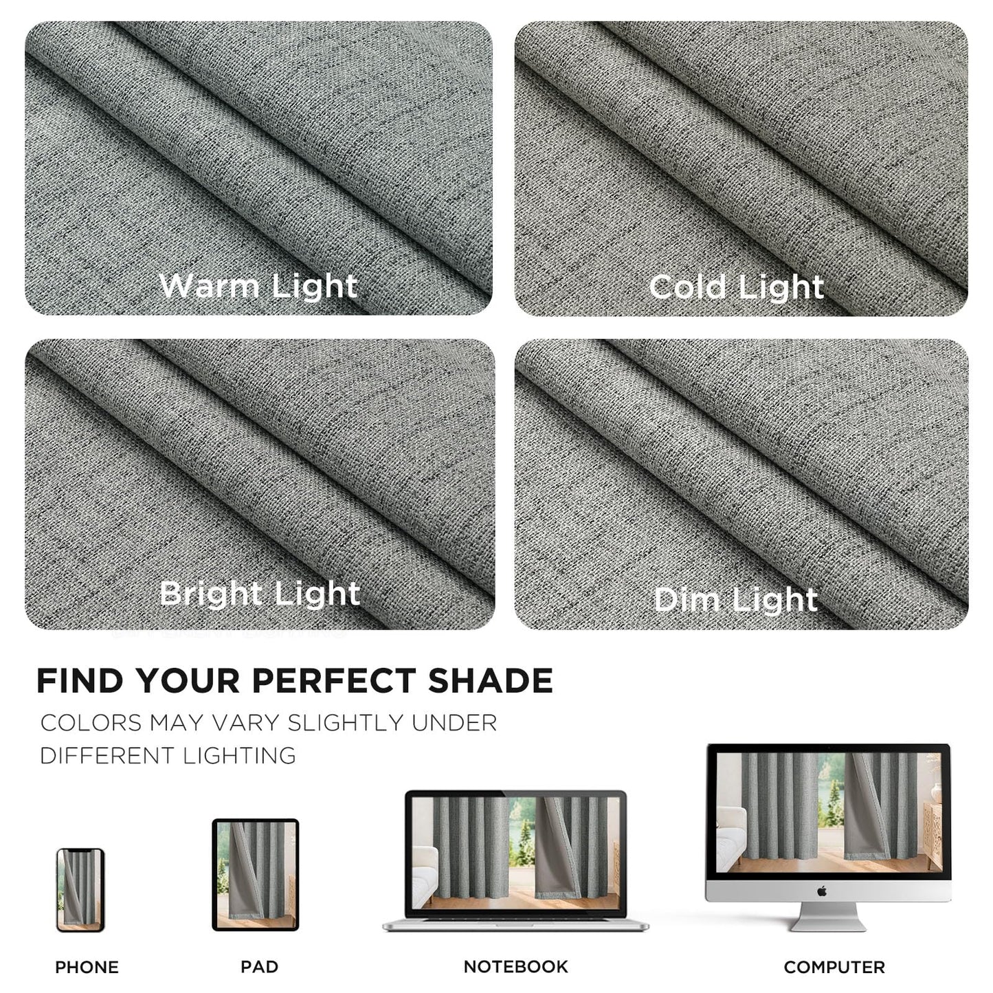 Joydeco Blackout Curtains for Bedroom - 100% Light Blocking 2 Panels Light Grey Drapes 37" W x 84" L, Thermal Insulated Room Darkening Curtains, Linen Textured for Living Room, Rod Pocket & Back Tabs