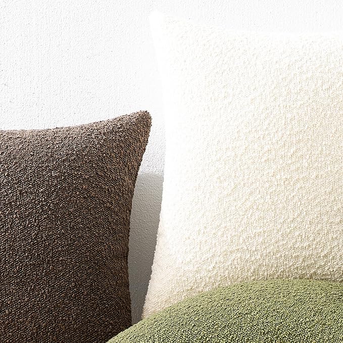 Mixhug Decorative Boucle Throw Pillow Covers, Chocolate Brown, 20 x 20 Inches, Pack of 2 - Textured Boho Pillow Covers for Couch and Bed