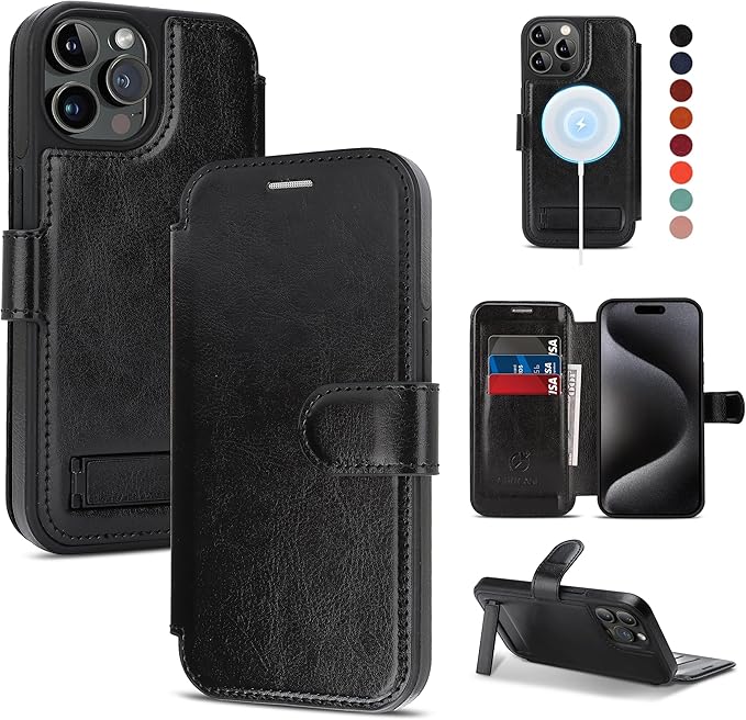 CIVICASE for iPhone 13 Pro Wallet Case with Stand,PU Leather Flip Credit Card Holder Slots (RFID Blocking),Compatible with Magsafe Magnetic Holder Phone Cover Women Men,Black