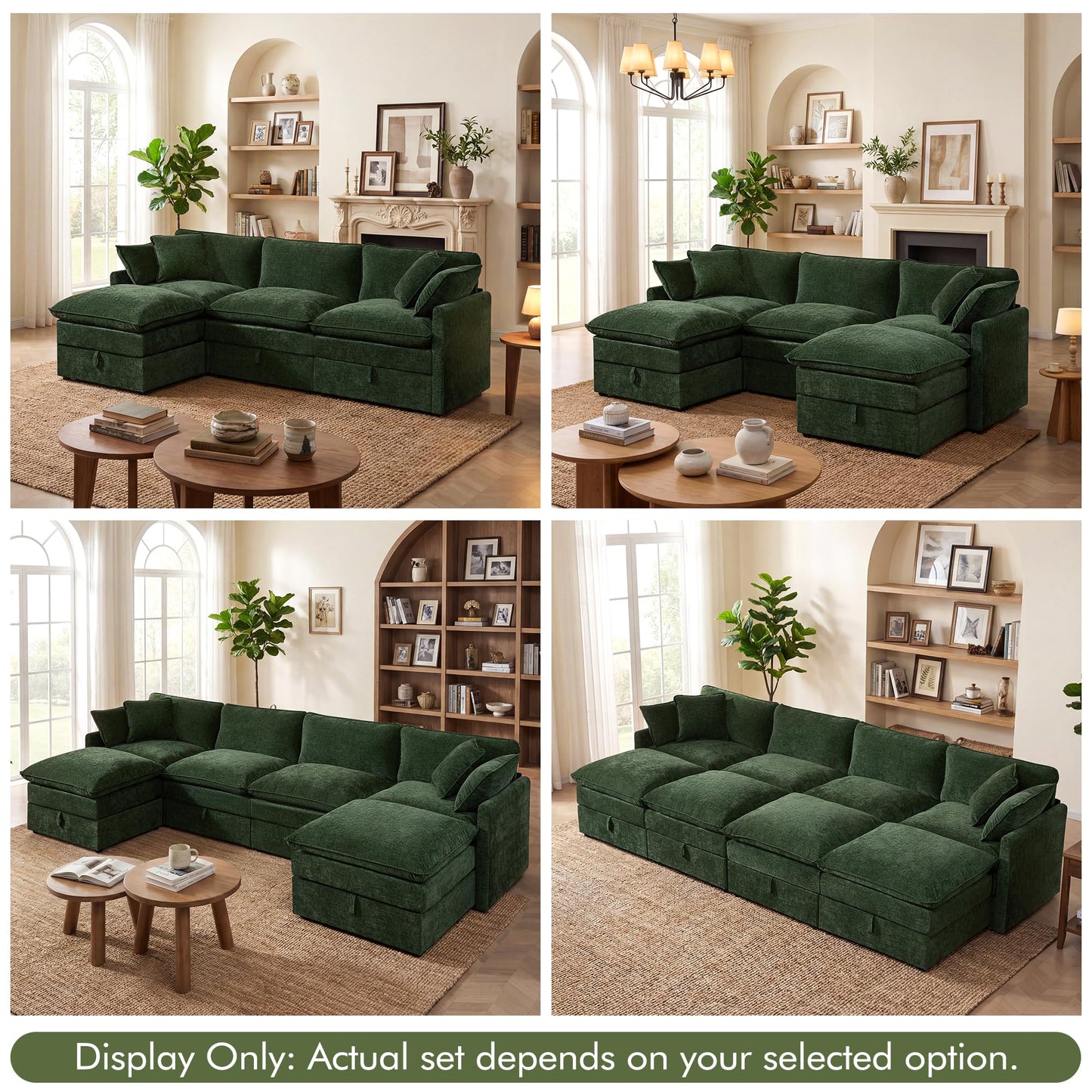 WorthFurni Modular Sectional Sofa with Storage Ottomans,102" L-Shaped Cloud Couch,Comfy Modern Couches with Pillows & Upholstered Deep Seat Cushion for Apartment Living Room Bedroom（Green）