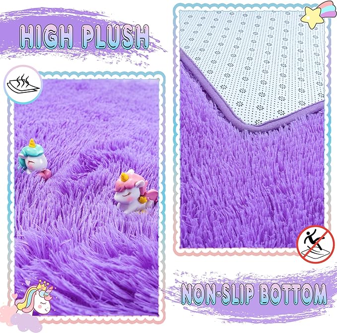 8x10 Large Area Rugs for Living Room, Ultra Fluffy Shag Rug for Bedroom, Modern Plush Soft Carpet for Girls Boys Kids Room Dorm Fuzzy Non Slip Rug for Home Decor Aesthetic, Purple