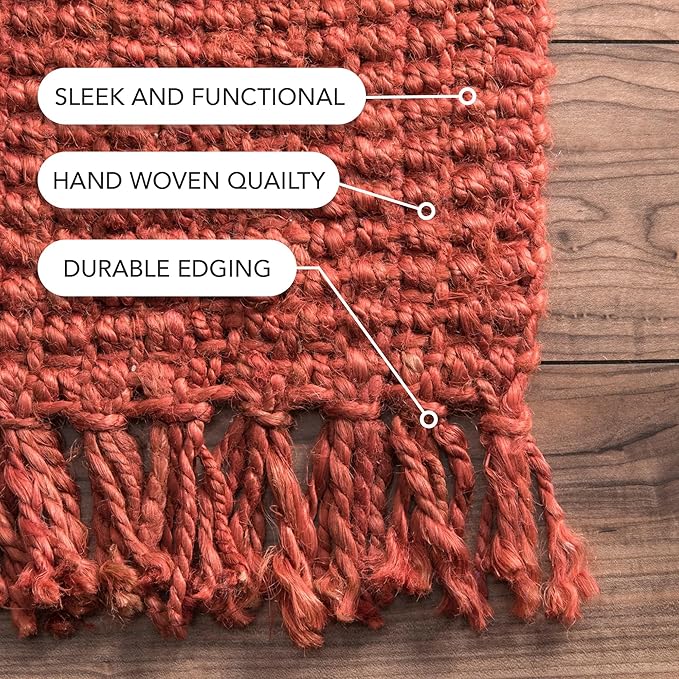 Nuloom Daniela Brick, 8'6" x 11'6", Handmade, Jute, Tassel, Soft and Textured, High Traffic, Stain Resistant, Easy Clean, Durable Area Rug for Bedroom, Living Room, Dining Space, Foyer, Entryway